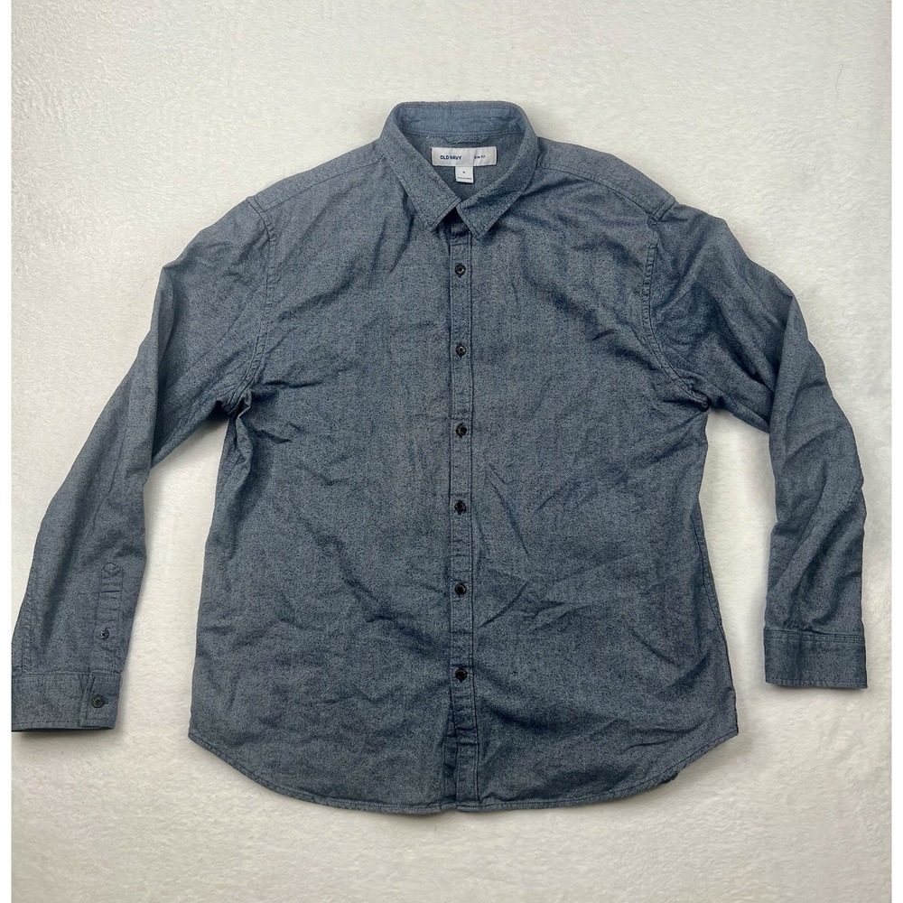 Old Navy Men's Sz XL Slim Blue Herringbone Long Sleeve Button Up Flannel Shirt
